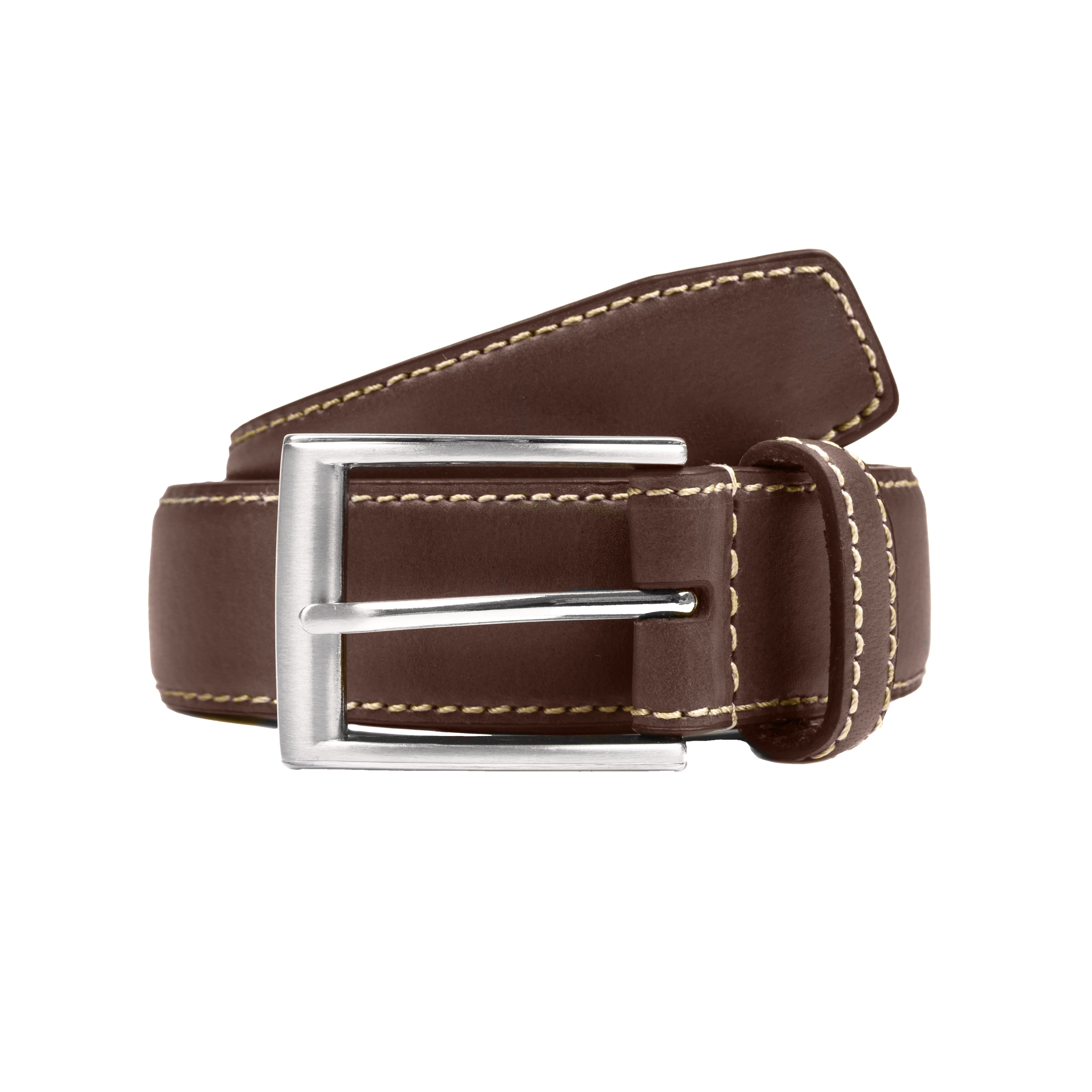 Men's Full-Grain Leather Belt with Satin Nickel Buckle and Contrast Stitching - Image 7