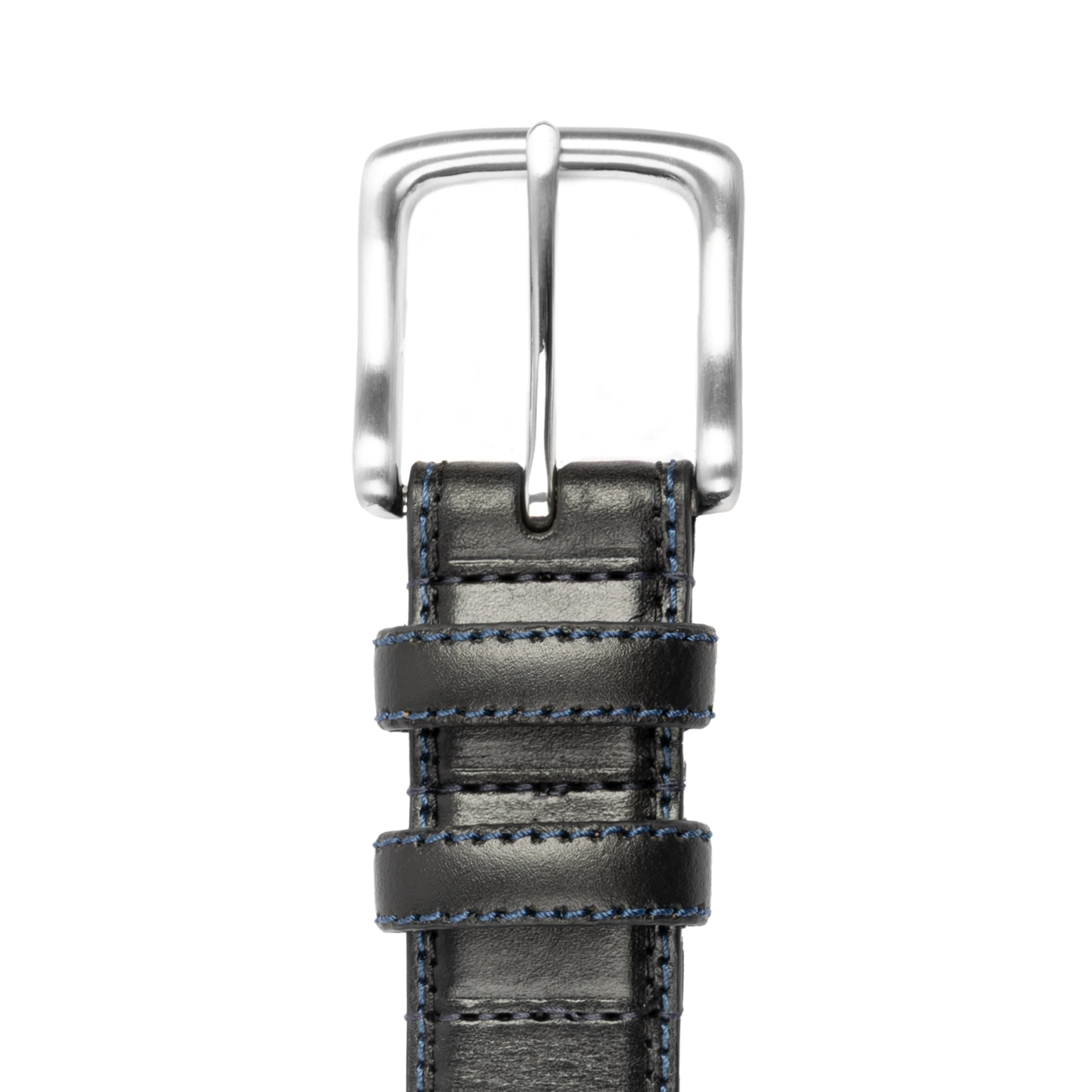 Men's Lined Leather Belt with Shiny Nickel Buckle and Contrast Details - Image 3