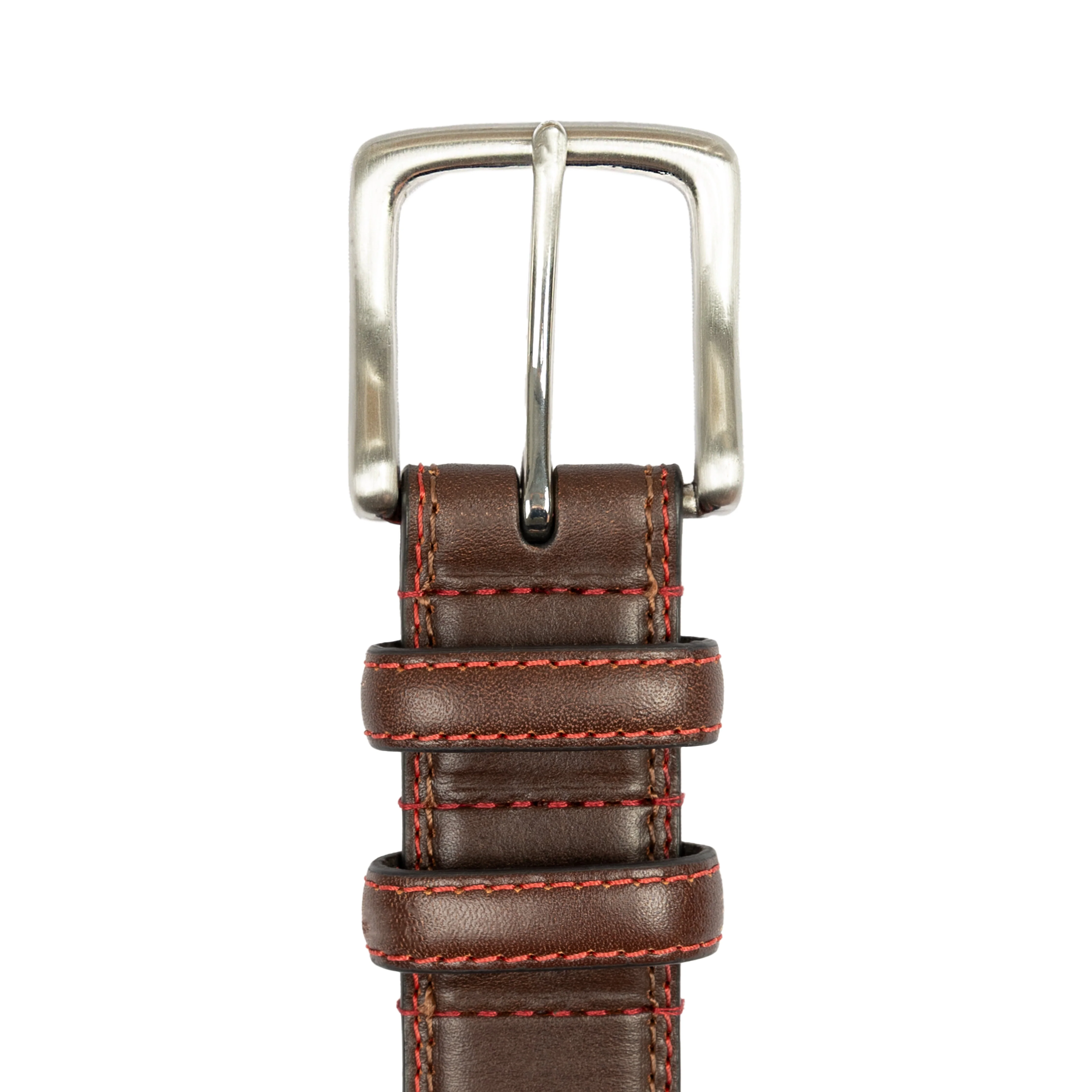 Men's Lined Leather Belt with Shiny Nickel Buckle and Contrast Details - Image 6