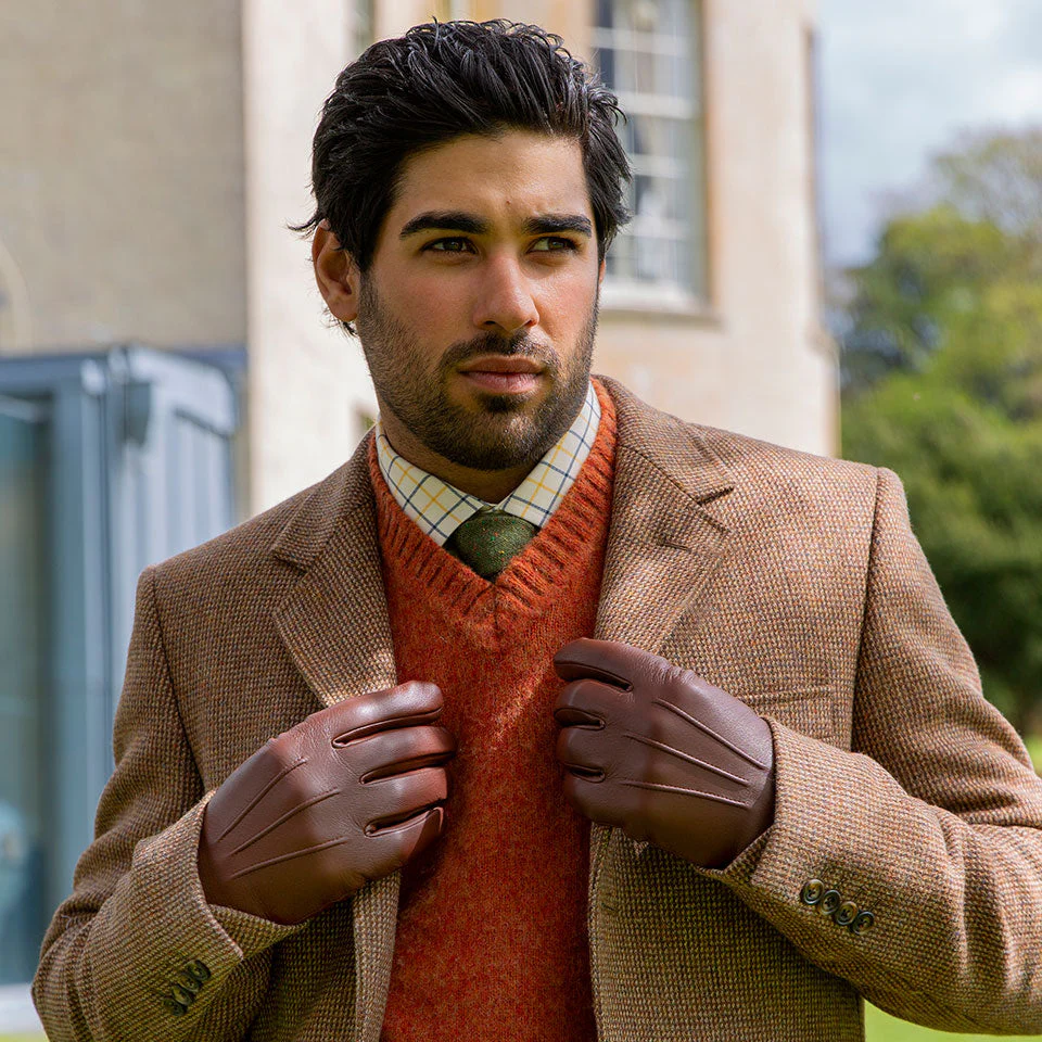 Men's Three-Point Cashmere-Lined Leather Gloves - Image 25