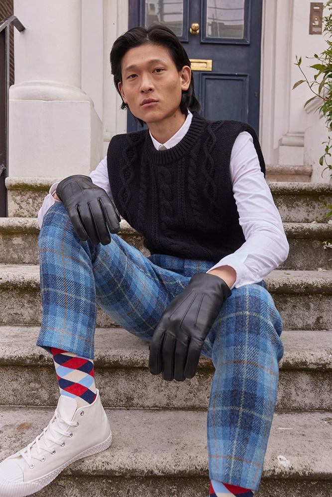 Men's Three-Point Cashmere-Lined Shorter-Finger Leather Gloves - Image 2