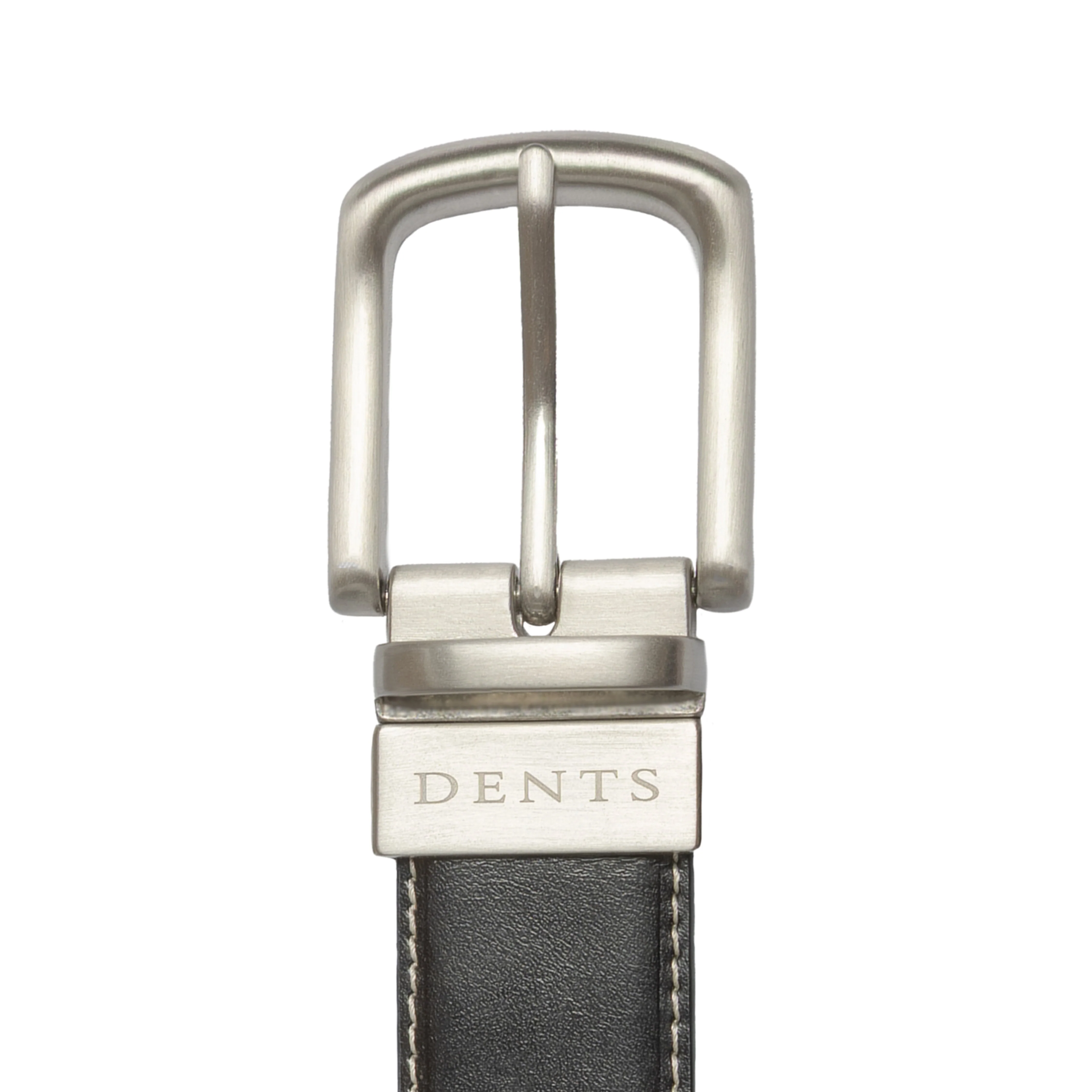 Men's Reversible Leather Belt with Brushed Silver Buckle and Contrast Stitching - Image 5