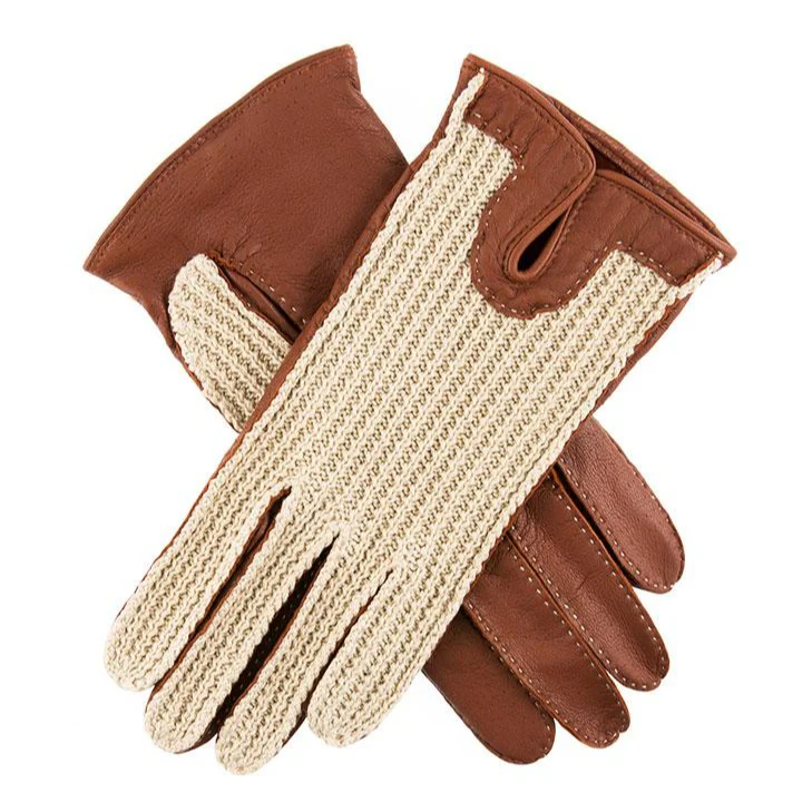 Women's Handsewn Crochet-Back Imitation Peccary Leather Driving Gloves - Image 12