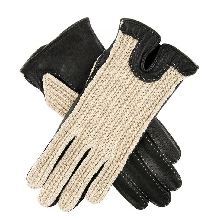 Women's Handsewn Crochet-Back Imitation Peccary Leather Driving Gloves - Image 16