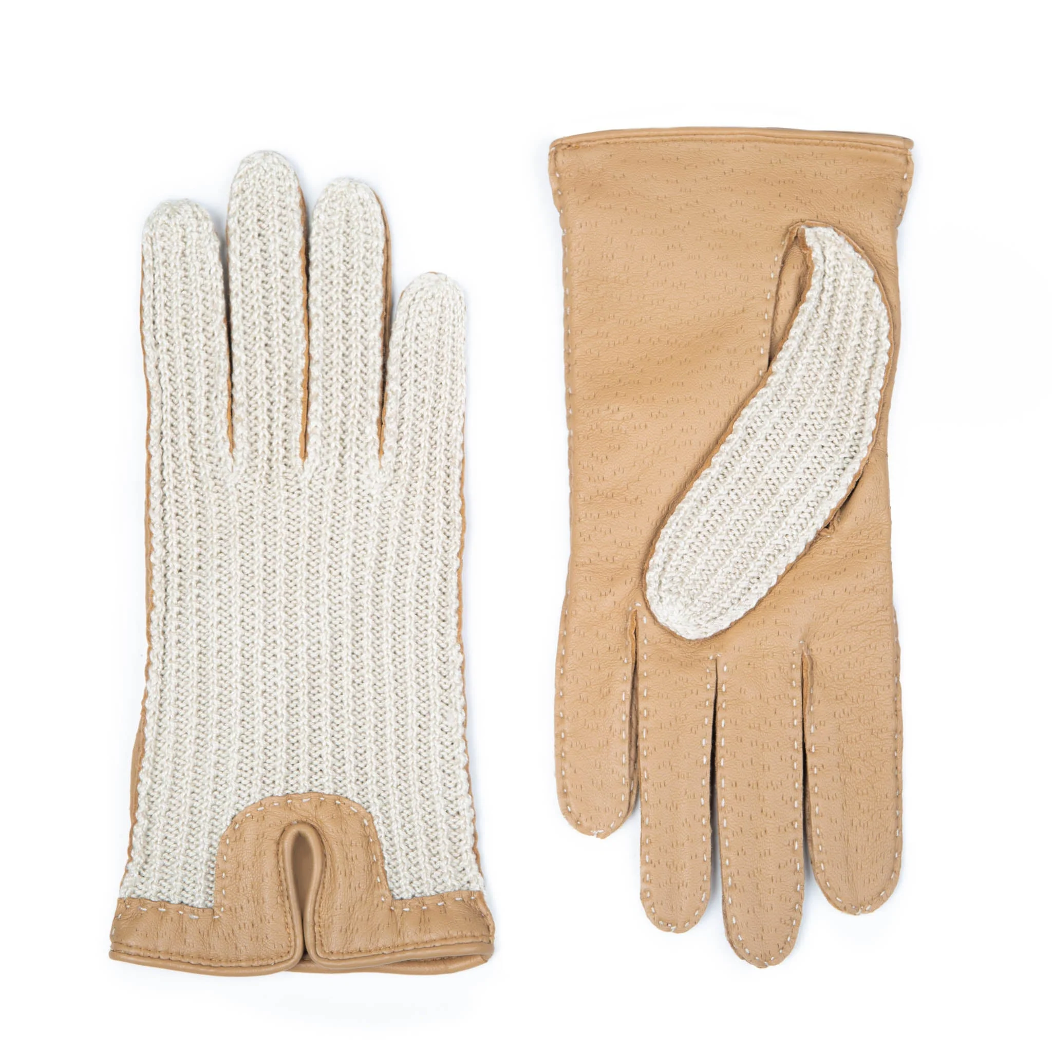 Women's Handsewn Crochet-Back Imitation Peccary Leather Driving Gloves - Image 3