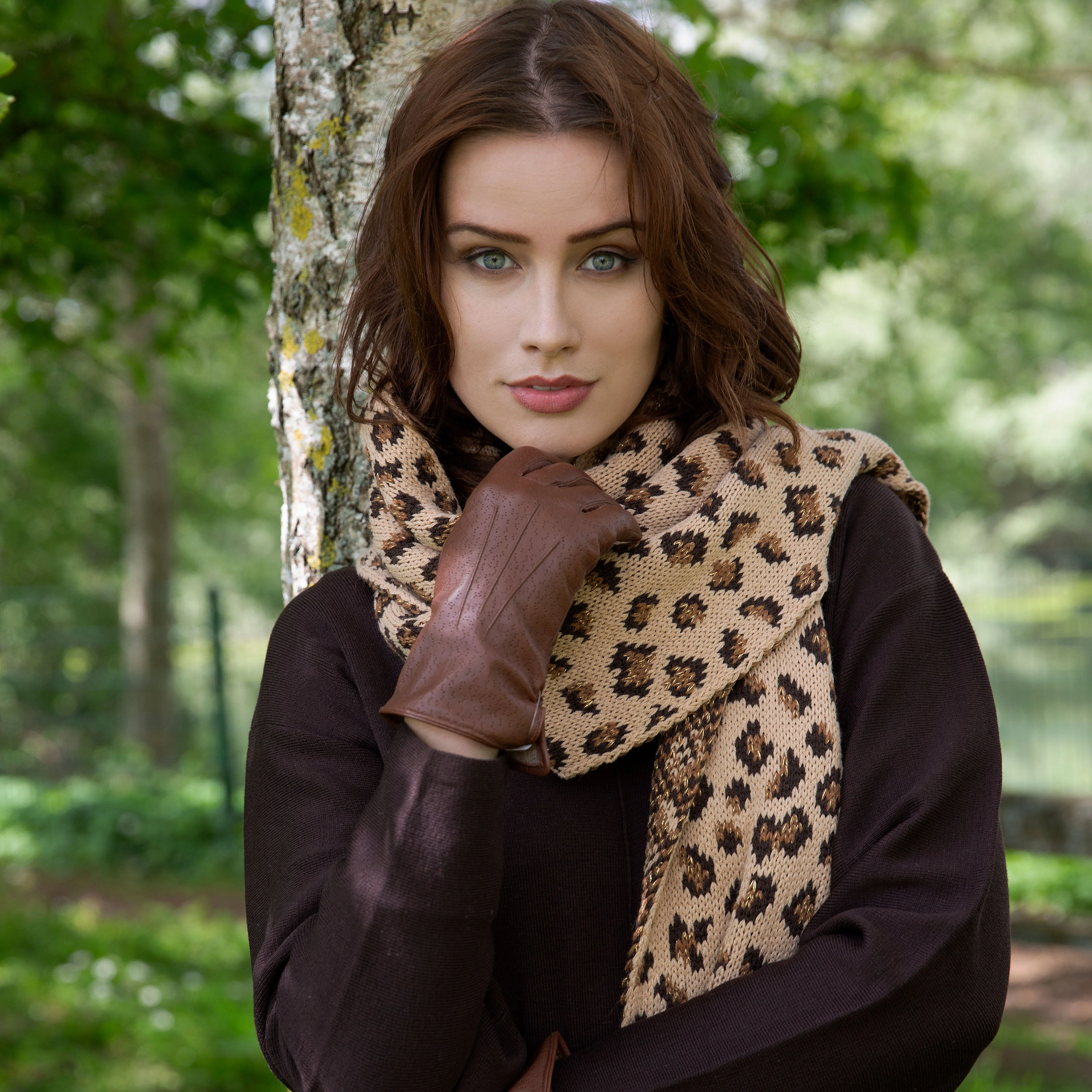 Women's Three-Point Lined Imitation Peccary Leather Gloves - Image 48