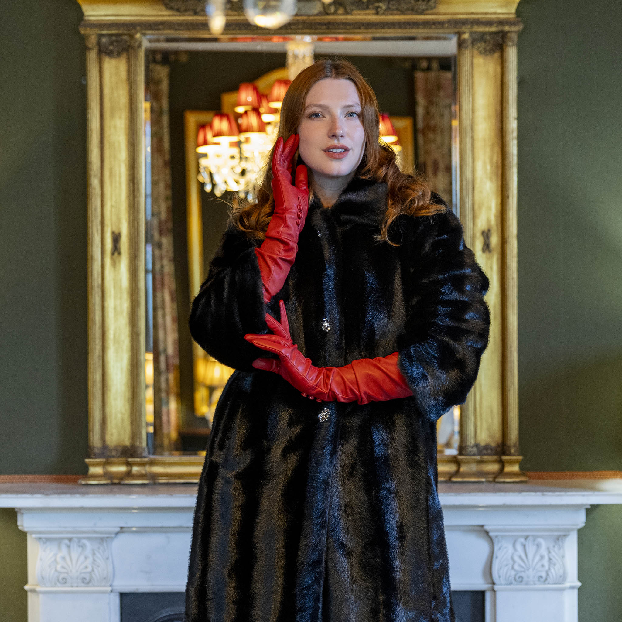 Women's Three-Point Long Opera Leather Gloves - Image 15