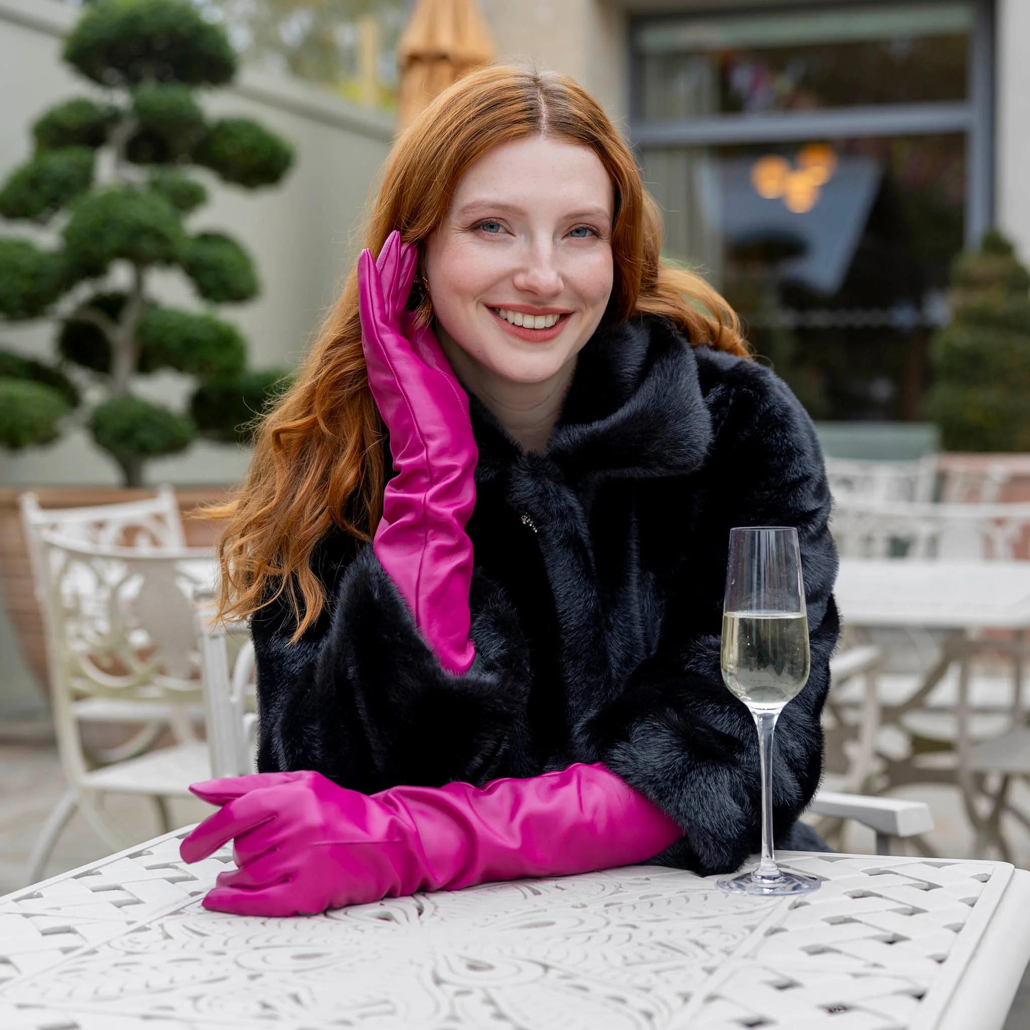 Women's Single-Point Long Above-Elbow Lined Leather Gloves - Image 15