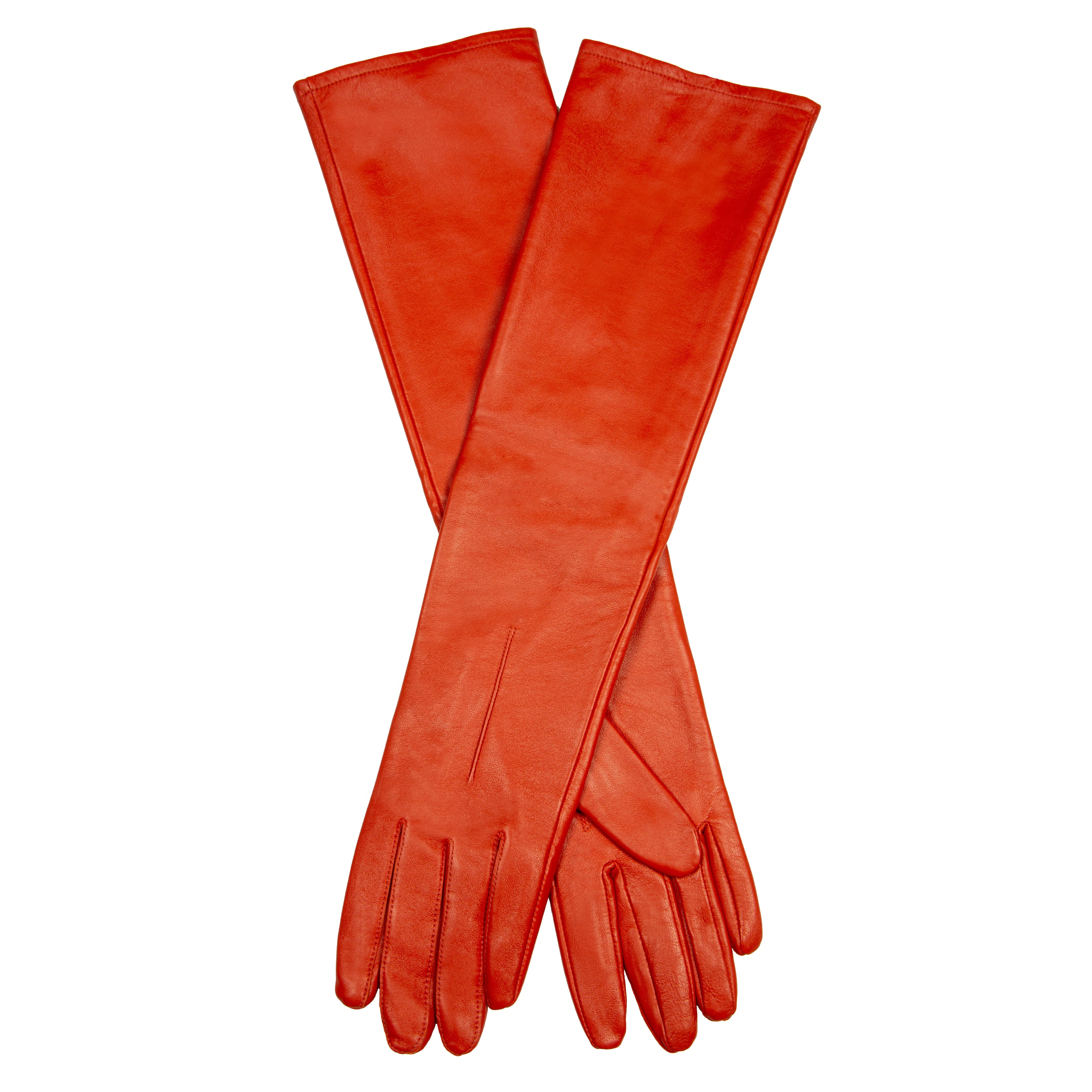 Women's Single-Point Long Above-Elbow Lined Leather Gloves - Image 48