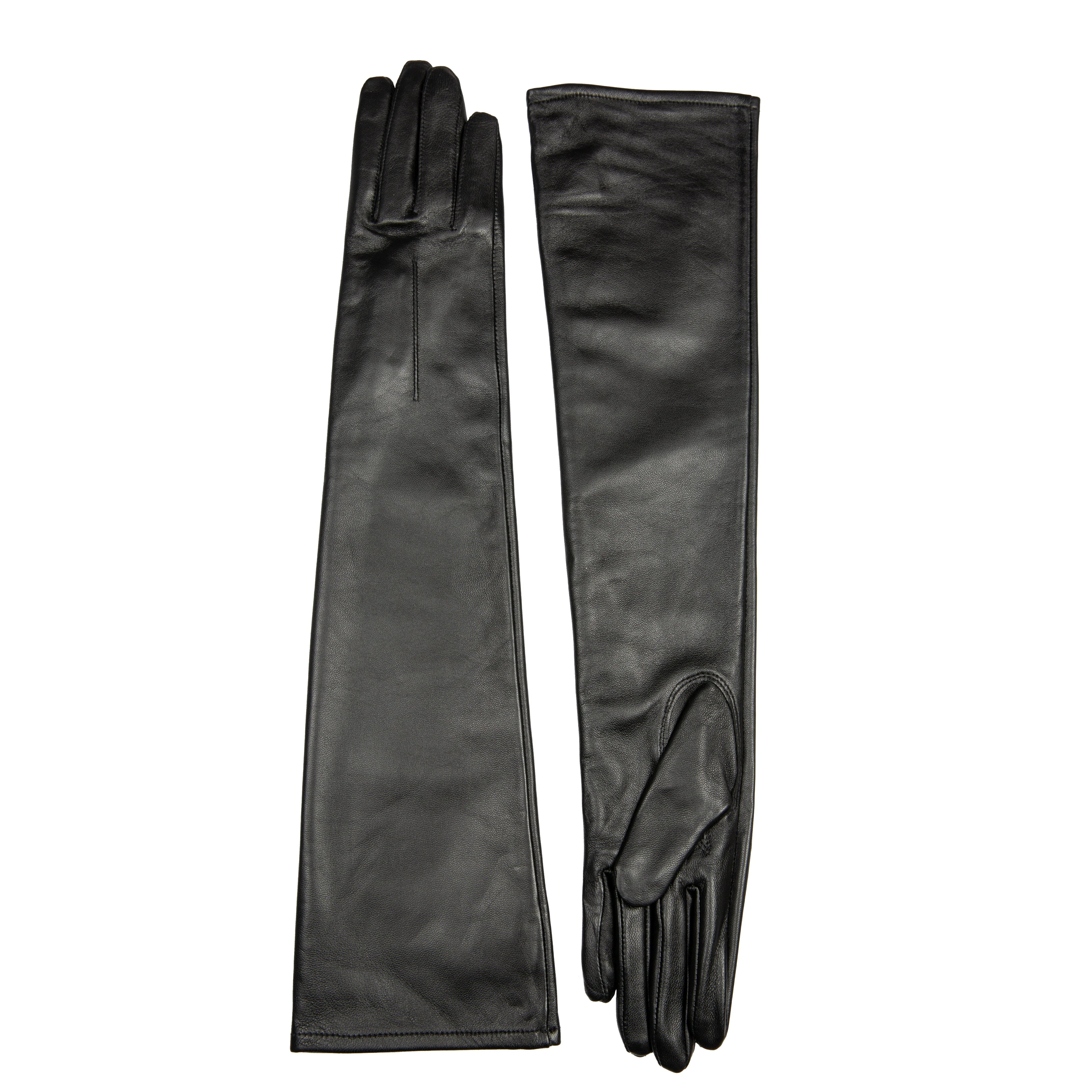 Women's Single-Point Long Above-Elbow Lined Leather Gloves - Image 66