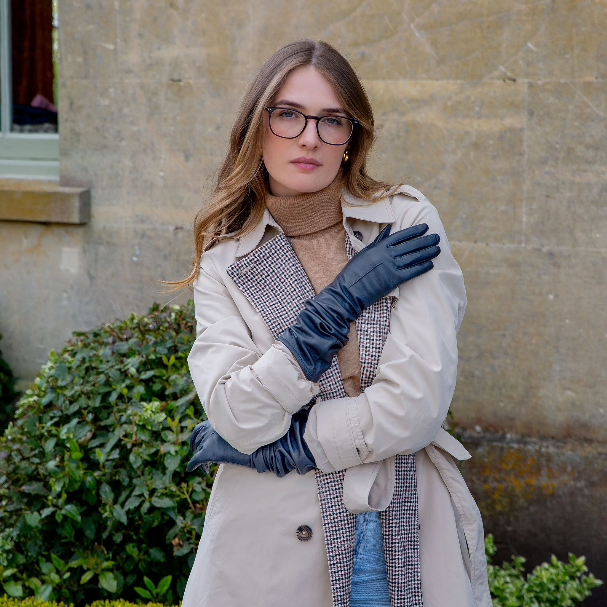 Women's Single-Point Long Above-Elbow Lined Leather Gloves - Image 99