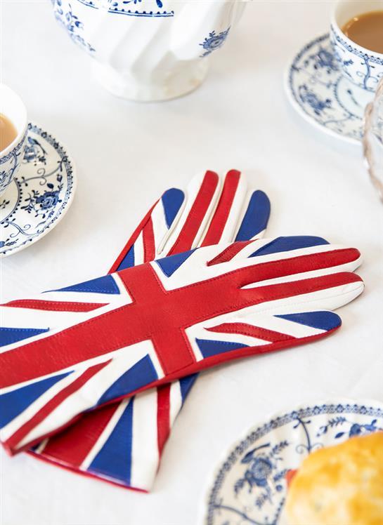 Women's Silk-Lined Leather Gloves with Union Jack Design - Image 2